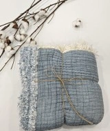 7 Katlı Çift Taraflı Denim Mavi Dolgulu Müslin Bebek-Çocuk Battaniyesi
