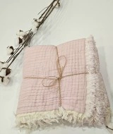 7 Katlı Çift Taraflı Pembe Dolgulu Müslin Bebek-Çocuk Battaniyesi