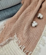 7 Katlı Çift Taraflı Gül Kurusu Dolgulu Müslin Bebek-Çocuk Battaniyesi