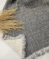 7 Katlı Antrasit Çift Taraflı Dolgulu Çift Kişilik Müslin Battaniye | 230 x 240 cm