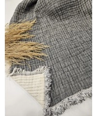 7 Katlı Antrasit Çift Taraflı Dolgulu Çift Kişilik Müslin Battaniye | 230 x 240 cm