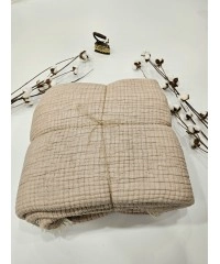 7 Katlı Bej Çift Taraflı Dolgulu Çift Kişilik Müslin Battaniye | 230 x 240 cm