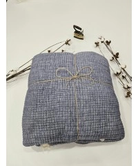 7 Katlı Denim Mavi Çift Taraflı Dolgulu Çift Kişilik Müslin Battaniye | 230 x 240 cm