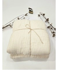 7 Katlı Ekru Çift Taraflı Dolgulu Çift Kişilik Müslin Battaniye | 230 x 240 cm