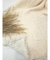 7 Katlı Ekru Çift Taraflı Dolgulu Çift Kişilik Müslin Battaniye | 230 x 240 cm