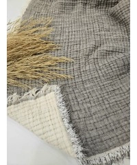 7 Katlı Gri Çift Taraflı Dolgulu Çift Kişilik Müslin Battaniye | 230 x 240 cm