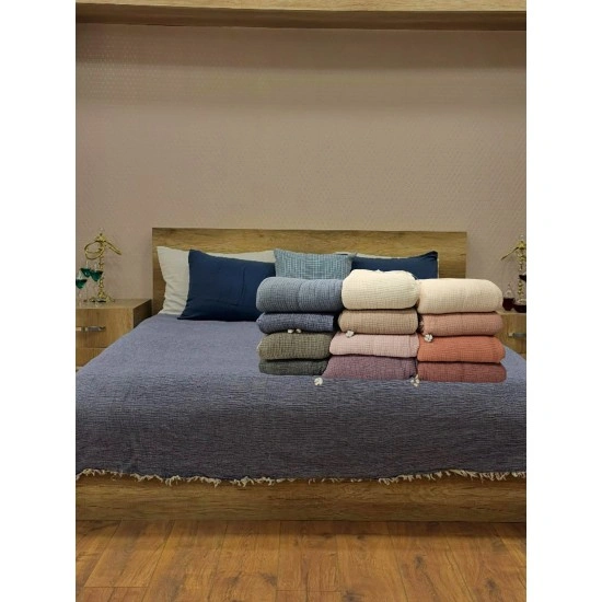 7 Katlı Krem Çift Taraflı Dolgulu Çift Kişilik Müslin Battaniye | 230 x 240 cm