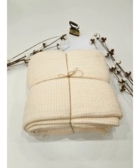 7 Katlı Krem Çift Taraflı Dolgulu Çift Kişilik Müslin Battaniye | 230 x 240 cm