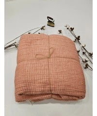 7 Katlı Mercan Renk Çift Taraflı Dolgulu Çift Kişilik Müslin Battaniye | 230 x 240 cm