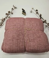 7 Katlı Kırmızı Çift Taraflı Dolgulu Çift Kişilik Müslin Battaniye | 230 x 240 cm