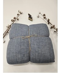 7 Katlı Mavi Çift Taraflı Dolgulu Çift Kişilik Müslin Battaniye | 230 x 240 cm