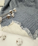 7 Katlı Mavi Çift Taraflı Dolgulu Çift Kişilik Müslin Battaniye | 230 x 240 cm