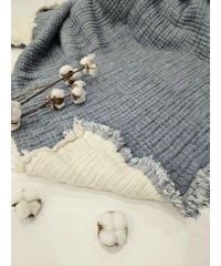 7 Katlı Mavi Çift Taraflı Dolgulu Çift Kişilik Müslin Battaniye | 230 x 240 cm