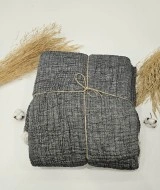 4 Katlı Antrasit Çift Taraflı Çift Kişilik Müslin Battaniye | 230 x 240 cm