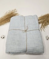 4 Katlı Bebe Mavi Çift Taraflı Çift Kişilik Müslin Battaniye | 250 x 240 cm