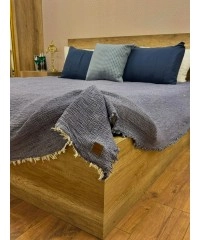 4 Katlı Denim Mavi Çift Taraflı Çift Kişilik Müslin Battaniye | 230 x 240 cm