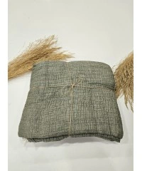 4 Katlı Haki Çift Taraflı Çift Kişilik Müslin Battaniye | 230 x 240 cm