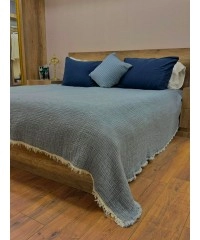 4 Katlı Mavi Çift Taraflı Çift Kişilik Müslin Battaniye | 230 x 240 cm