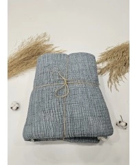 4 Katlı Mavi Çift Taraflı Çift Kişilik Müslin Battaniye | 230 x 240 cm