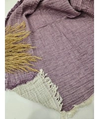 4 Katlı Mor Çift Taraflı Çift Kişilik Müslin Battaniye | 230 x 240 cm