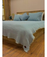 4 Katlı Bebe Mavi Çift Taraflı Çift Kişilik Müslin Battaniye | 250 x 240 cm