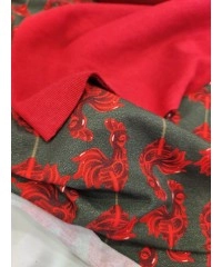 Baskılı Süprem Kumaş | %95 Pamuk %5 Elastan | 150 cm | 210 Gsm |  Kırmızı Horoz Desen