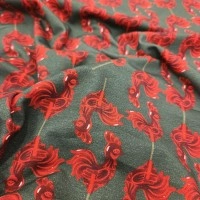 Baskılı Süprem Kumaş | %95 Pamuk %5 Elastan | 150 cm | 210 Gsm | Kırmızı Horoz Desen