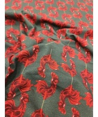 Baskılı Süprem Kumaş | %95 Pamuk %5 Elastan | 150 cm | 210 Gsm |  Kırmızı Horoz Desen